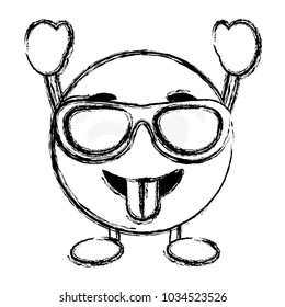 purple emoticon cartoon face tongue out sunglasses character