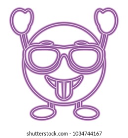 purple emoticon cartoon face tongue out sunglasses character