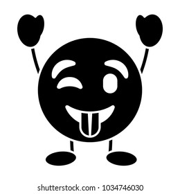 purple emoticon cartoon face tongue out character