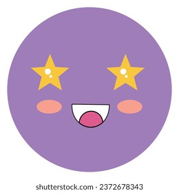 Purple emoticon with starry eyes on white background