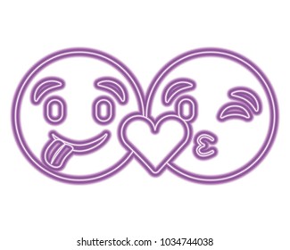 purple emoticons faces tongue out and kiss