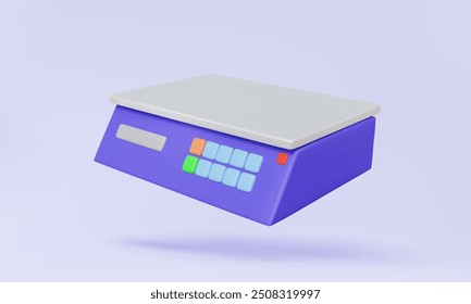 Purple empty electronic digital scales 3D icon on pastel background. Diet weigh, kitchen buy sell for calculate price products shop. cartoon minimal style. Eps 10 vector. 3d rendering illustration