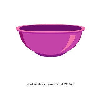 Purple empty plastic or ceramic bowl. Clean dishware for cereal, soup or salad isolated on white background. Vector cartoon illustration.