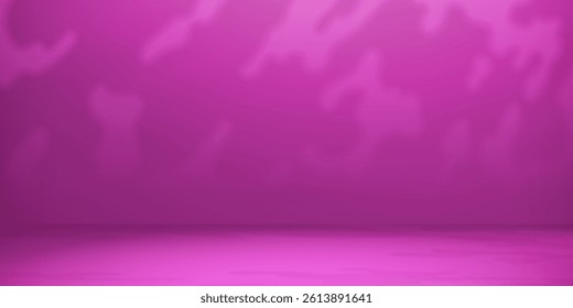 Purple empty room bg with shadows, studio light background with soft abstract textures, and dreamy atmosphere. Abstract 3d vector backdrop for product display. Minimal wall scene with spots of light