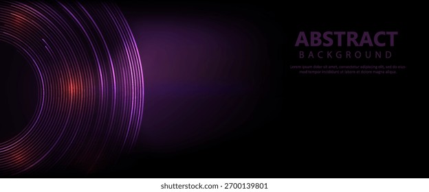 Lila leere Szene mit blauen Linie Neonlampen auf Hintergrund und rosa digitales Podium mit Hologramm der digitalen Ringe in dunklem Raum