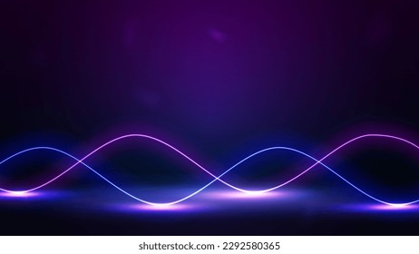 Purple empty scene with neon wave line lasers