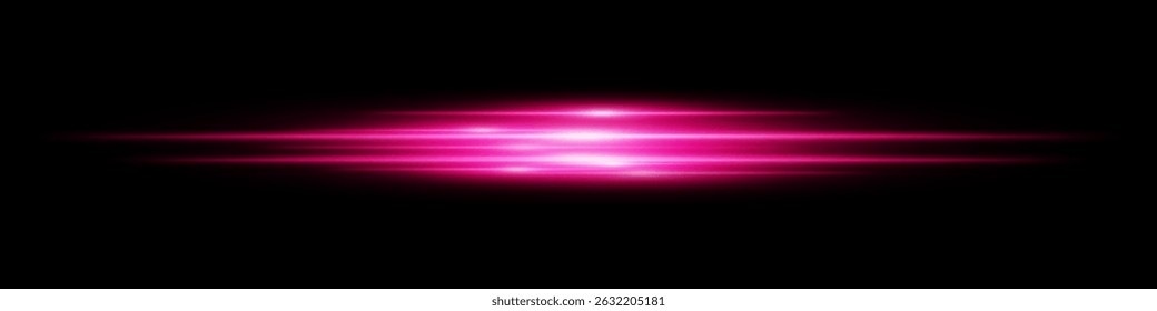 Purple energy beam. Bright horizontal streaks with layered glow and radiant effect on black background. Great for power, sci-fi, motion, tech, future design.