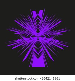 Purple energy burst. Star shaped explosion. Vector abstract symbol. Black background image.