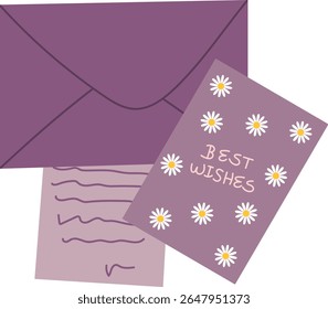 Purple Envelope with "Best Wishes" Card and Letter