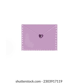 Sobre púrpura con corazón. Icono, elemento, correo, sobre invitación, mensaje.