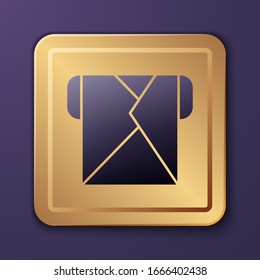 Purple Envelope icon isolated on purple background. Email message letter symbol. Gold square button. Vector Illustration