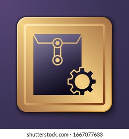 Icono de ajuste sobre púrpura aislado en fondo púrpura. Botón Gold Square. Ilustración vectorial