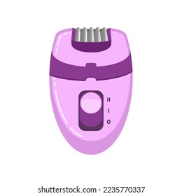 Purple epilator or electric shaver cartoon illustration. Cartoon drawing of hair removal device or equipment isolated on white background. Cosmetology, depilation, hygiene, beauty concept