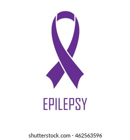 Purple epilepsy ribbon with text isolated on white background