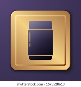 Purple Eraser or rubber icon isolated on purple background. Gold square button. Vector Illustration