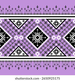 Purple Ethnic Geometric Seamless Pattern Traditional Tribal Diamond Border Design Boho Decorative Background Elements