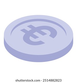 Purple euro coin laying flat, showing the european currency symbol, useful for concepts like finance or economy
