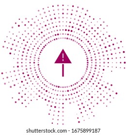 Purple Exclamation mark in triangle icon isolated on white background. Hazard warning sign, careful, attention, danger warning sign. Abstract circle random dots. Vector Illustration