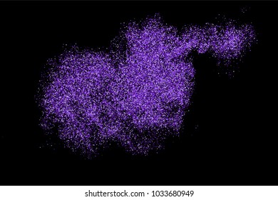 Purple explosion of confetti. Magenta abstract texture isolated on black background. Mauve flat design element. Vector illustration,eps 10.