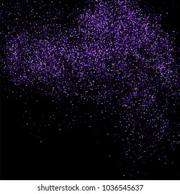 Purple explosion of confetti. Magenta abstract texture isolated on black background. Mauve flat design element. Vector illustration,eps 10.
