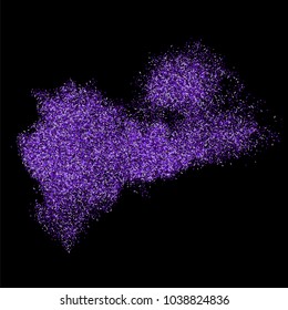 Purple explosion of confetti. Magenta abstract texture isolated on black background. Mauve flat design element. Vector illustration,eps 10.