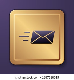 Purple Express envelope icon isolated on purple background. Email message letter symbol. Gold square button. Vector Illustration