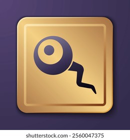 Purple Eye icon isolated on purple background. Happy Halloween party. Gold square button. Vector