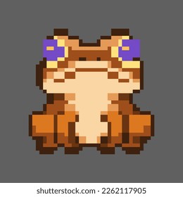 Purple eyes brown frog vector very cute pixel art style, perfect for stickers