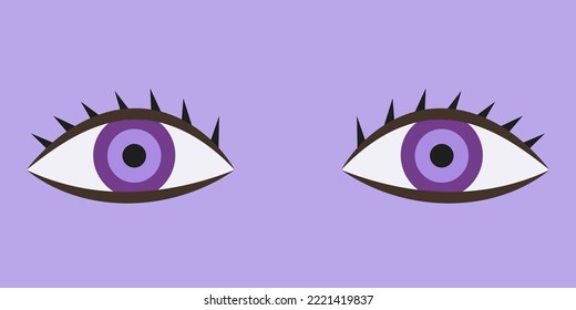 Purple eyes in cartoon style. Beautiful part of human body.