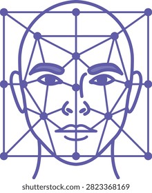 Purple Face ID Recognition Icon. Vector Illustration. Security System That Recognizes a Person by Their Face Using a 3D Map. Digital Forensics and Cyber ​​Detective Concept