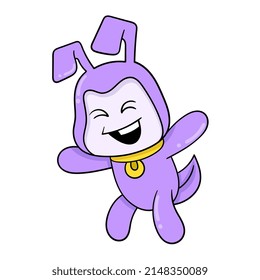 purple faced rabbit laughing happily, vector illustration art. doodle icon image kawaii.