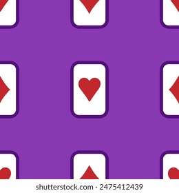 Purple falling playing cards seamless pattern. Poker and Wonderland