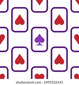 Purple falling playing cards seamless pattern. Poker and Wonderland