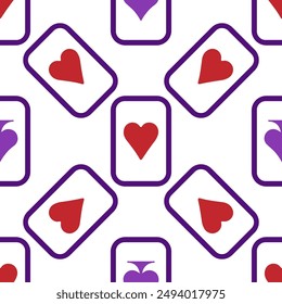 Purple falling playing cards seamless pattern. Poker and Wonderland