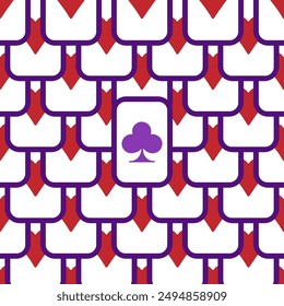 Purple falling playing cards seamless pattern. Poker and Wonderland