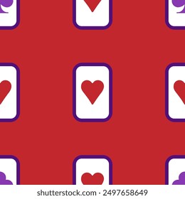 Purple falling playing cards seamless pattern. Poker and Wonderland