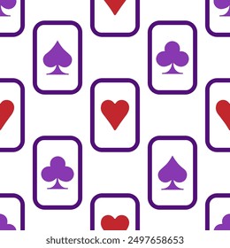 Purple falling playing cards seamless pattern. Poker and Wonderland