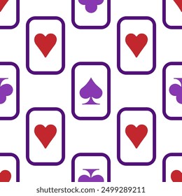 Purple falling playing cards seamless pattern. Poker and Wonderland