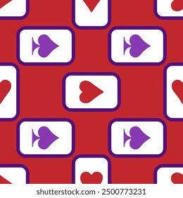 Purple falling playing cards seamless pattern. Poker and Wonderland