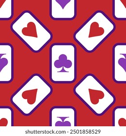 Purple falling playing cards seamless pattern. Poker and Wonderland