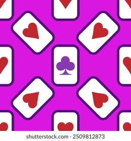 Patrón transparente de cartas de juego que caen púrpuras. Poker y el País de las Maravillas
