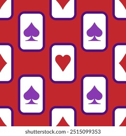 Purple falling playing cards seamless pattern. Poker and Wonderland