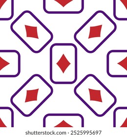 Purple falling playing cards seamless pattern. Poker and Wonderland