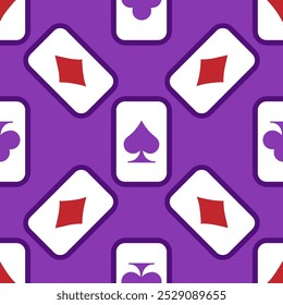 Purple falling playing cards seamless pattern. Poker and Wonderland
