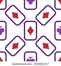 Purple falling playing cards seamless pattern. Poker and Wonderland
