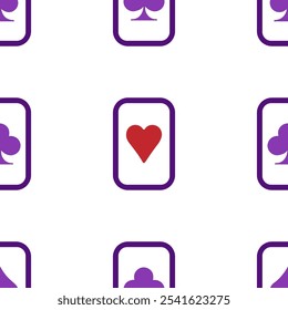 Purple falling playing cards seamless pattern. Poker and Wonderland