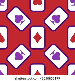 Purple falling playing cards seamless pattern. Poker and Wonderland