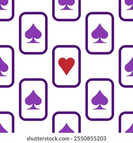 Purple falling playing cards seamless pattern. Poker and Wonderland