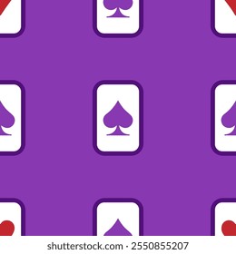 Purple falling playing cards seamless pattern. Poker and Wonderland