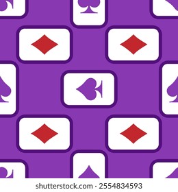 Purple falling playing cards seamless pattern. Poker and Wonderland